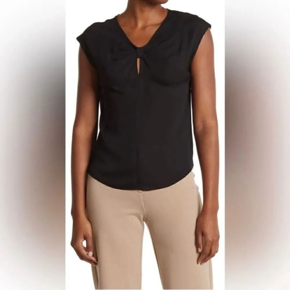 Rebecca Taylor Black Charmeuse Knot Silk Keyhole Top S